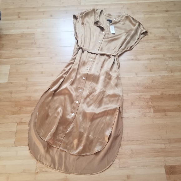 🌸 NWT Banana Republic Serenade Silk Shirt Midi Dress Gold 100% Silk XS - Picture 5 of 9